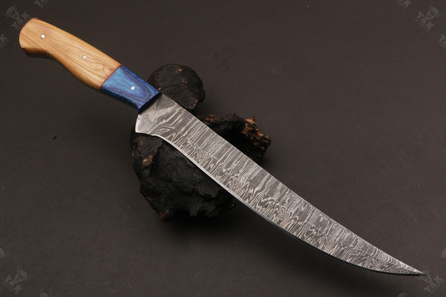 14" Handmade Damascus Fillet Knife Fire Damascus Steel Fillet Knife W/Sheath