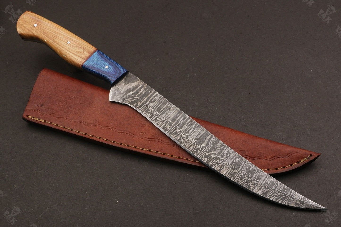 14" Handmade Damascus Fillet Knife Fire Damascus Steel Fillet Knife W/Sheath