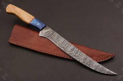 14" Handmade Damascus Fillet Knife Fire Damascus Steel Fillet Knife W/Sheath