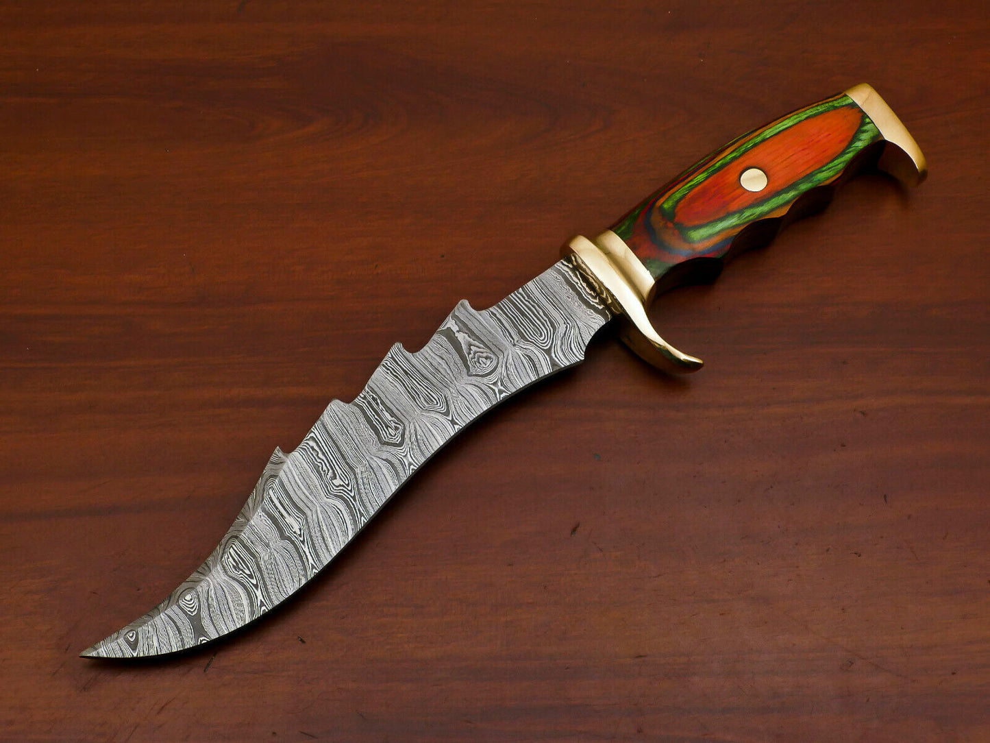 Heritage Forge 12 Inch D2 Steel Bowie Knife with Pakka Wood Handle and Brass Guard