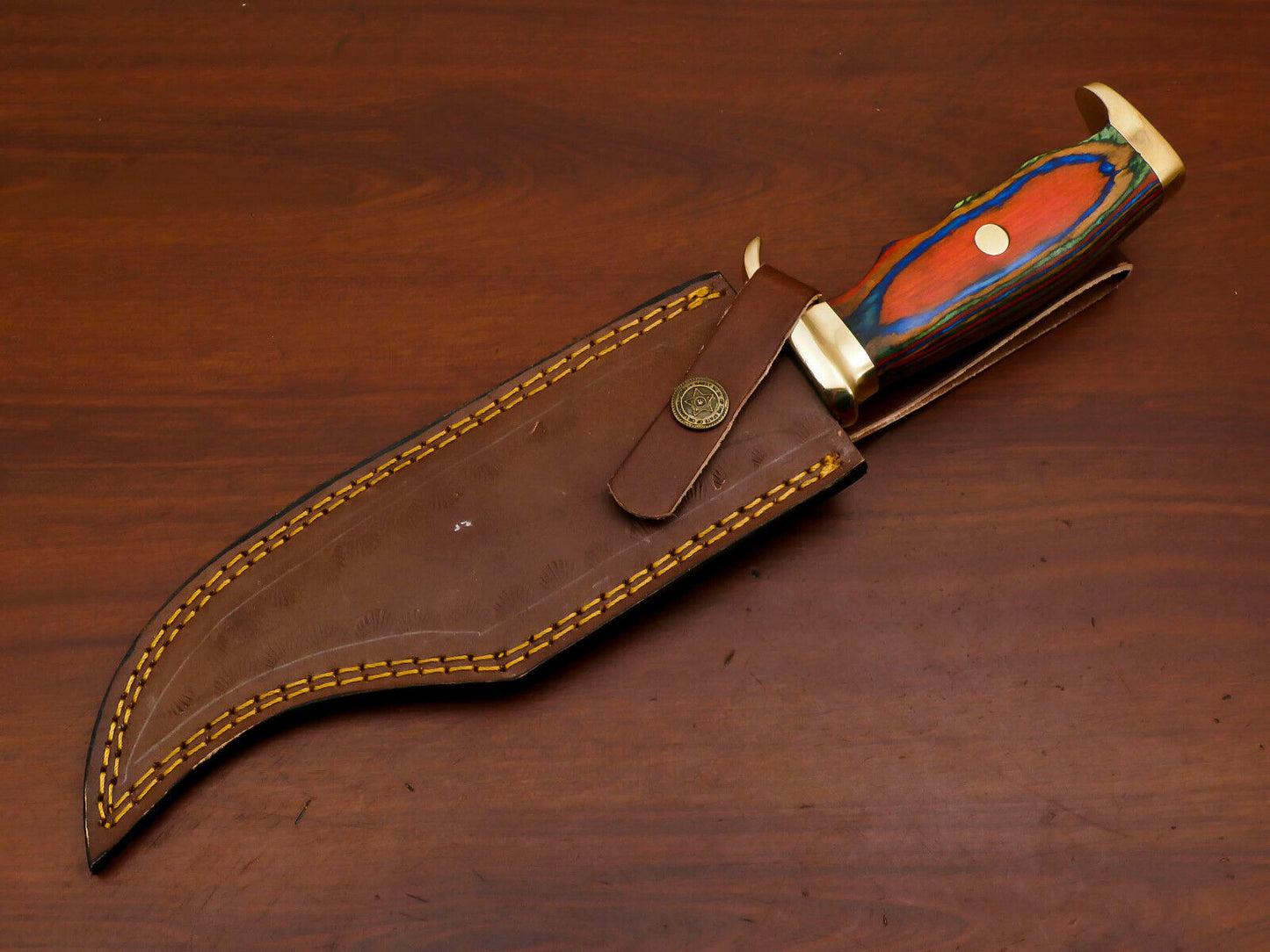 Heritage Forge 12 Inch D2 Steel Bowie Knife with Pakka Wood Handle and Brass Guard