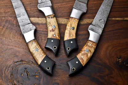 Custom Lot of 4 Handmade Hammered Damascus Steel Chef Knife Set