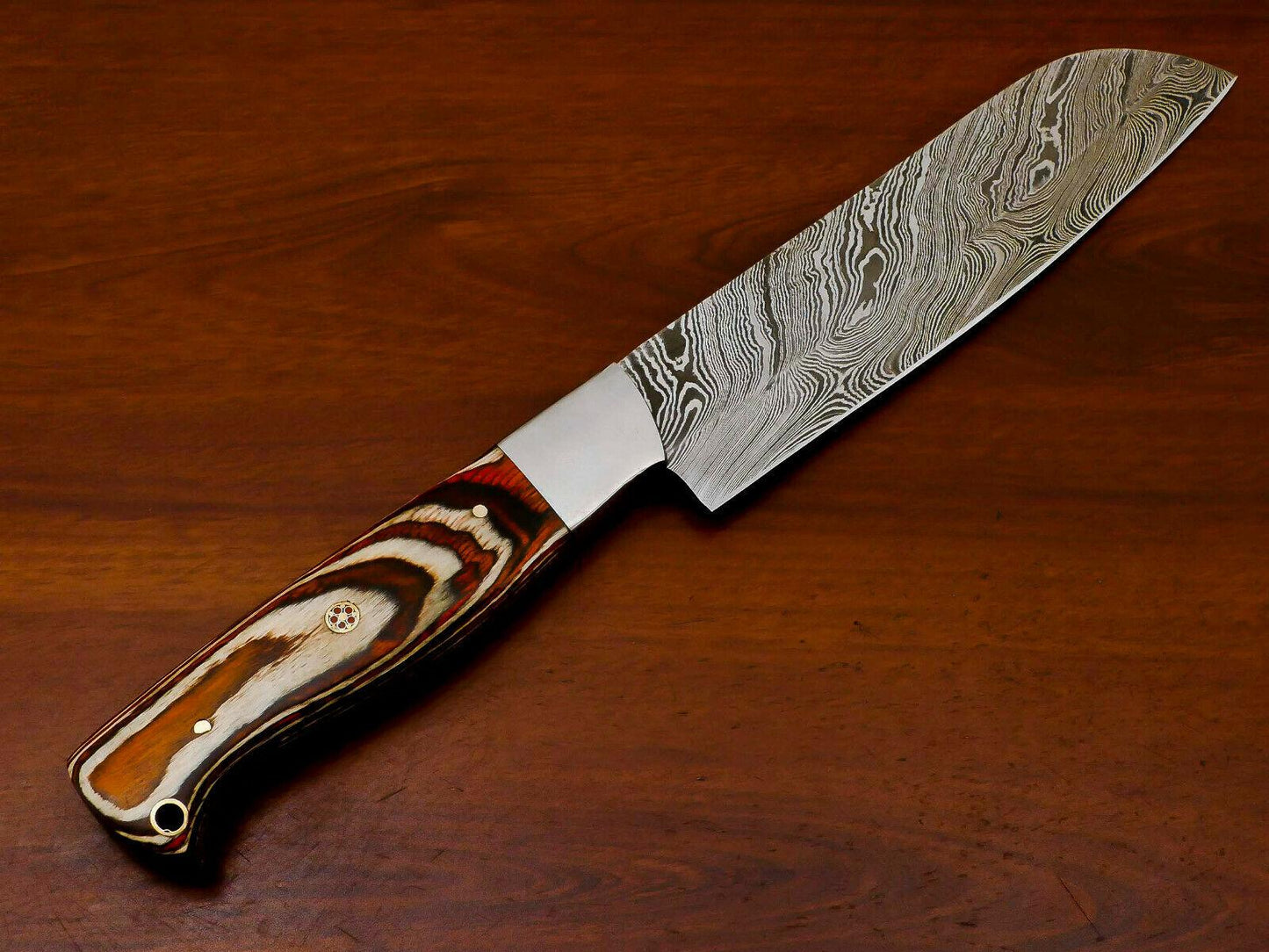 Custom Handmade Damascus Steel Chef Knife – 12" Full Tang with Hardwood Handle