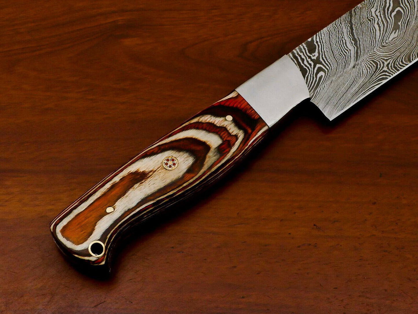 Custom Handmade Damascus Steel Chef Knife – 12" Full Tang with Hardwood Handle