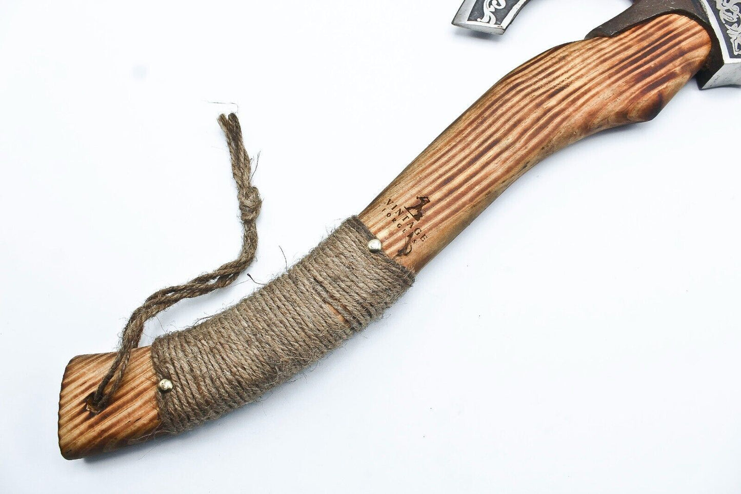 Handmade Etched High Carbon Steel Viking Axe with Ashwood Paracord Handle and Leather Sheath