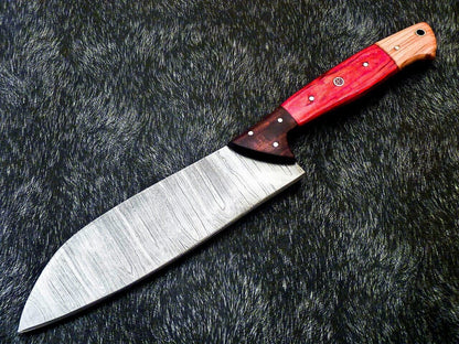 12" Professional Kitchen Chef Knife with Damascus Blade and Camel Bone Handle, Handmade for Durability and Precision