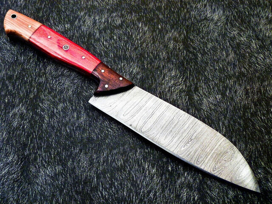 12" Professional Kitchen Chef Knife with Damascus Blade and Camel Bone Handle, Handmade for Durability and Precision