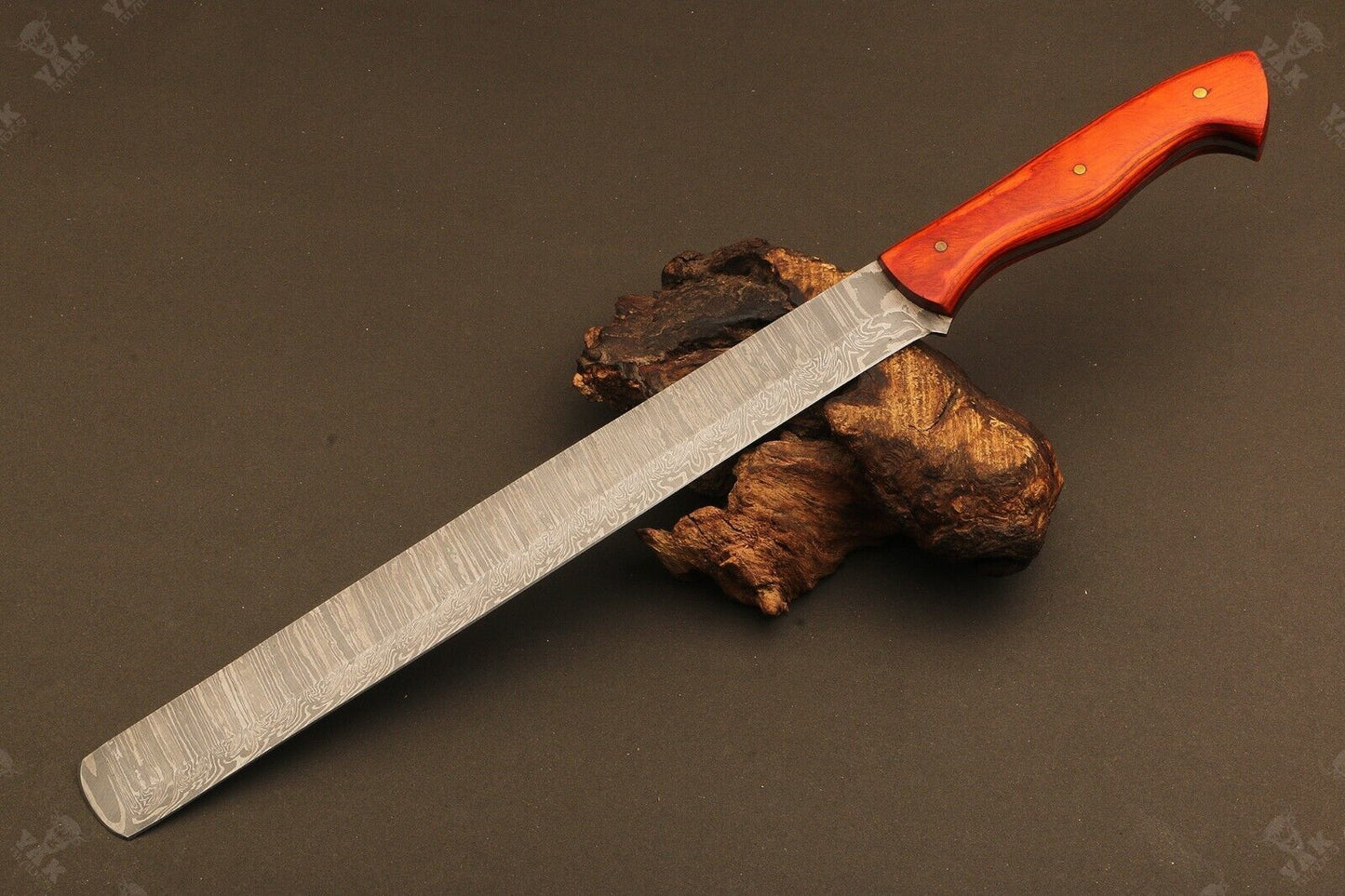 15" Hand Forged Damascus Steel Brisket Knife – Custom Kitchen & Chef Knife with Camel Bone Handle