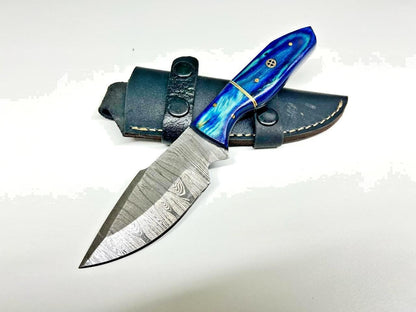 Handmade Custom Damascus Steel Tracker Knife – Wood Handle Hunting & Camping Knife with Sheath