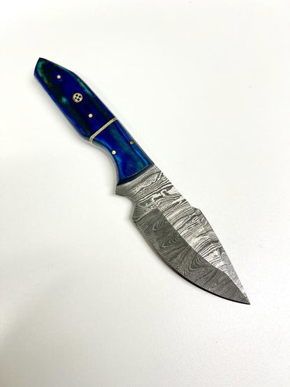 Handmade Custom Damascus Steel Tracker Knife – Wood Handle Hunting & Camping Knife with Sheath