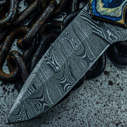 9" Damascus Bowie Knife with Wood Handle – Custom Handmade Tactical Blade
