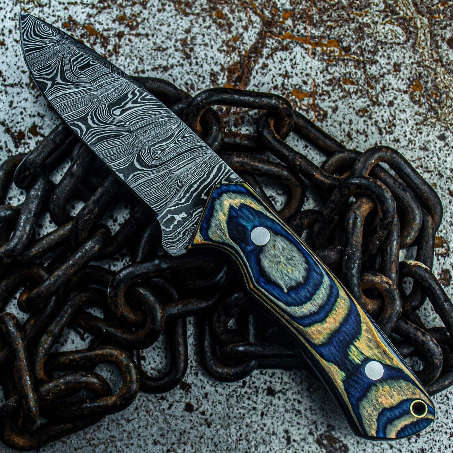 9" Damascus Bowie Knife with Wood Handle – Custom Handmade Tactical Blade