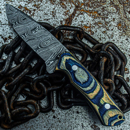 9" Damascus Bowie Knife with Wood Handle – Custom Handmade Tactical Blade