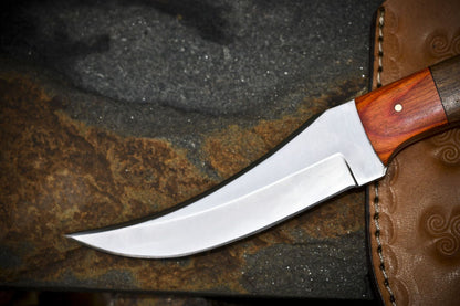 9.5" Hand Forged AUS-8 Steel Skinner Knife – Walnut Wood Handle with Leather Sheath