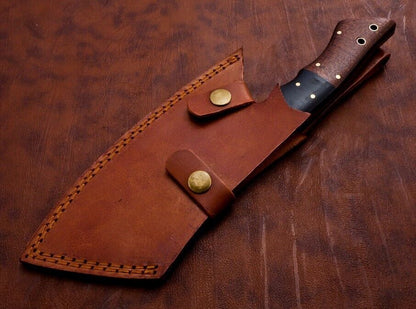 Handmade Damascus Steel Rain Drop Pattern Cleaver Knife With Sheath