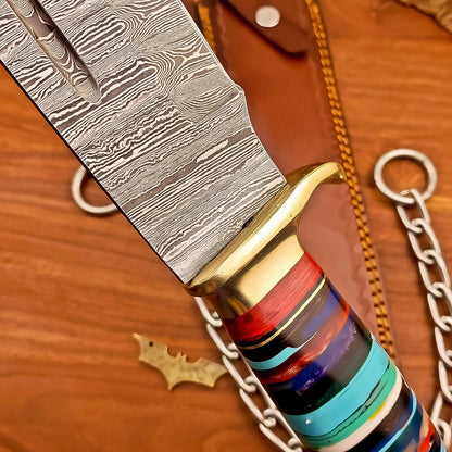 17 Inch Custom Handmade Damascus Steel Bowie Knife with Resin Handle and Casted Steel Bolster