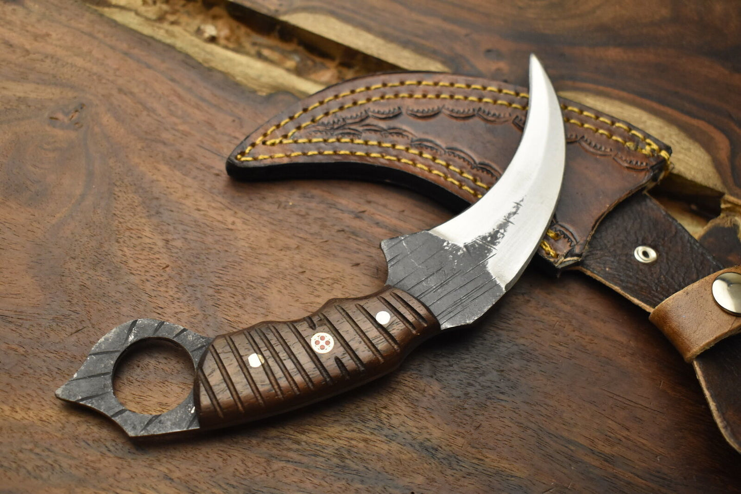 Custom Handmade D2 8" Stainless Steel Karambit Knife Best Karambit With Wood Handle