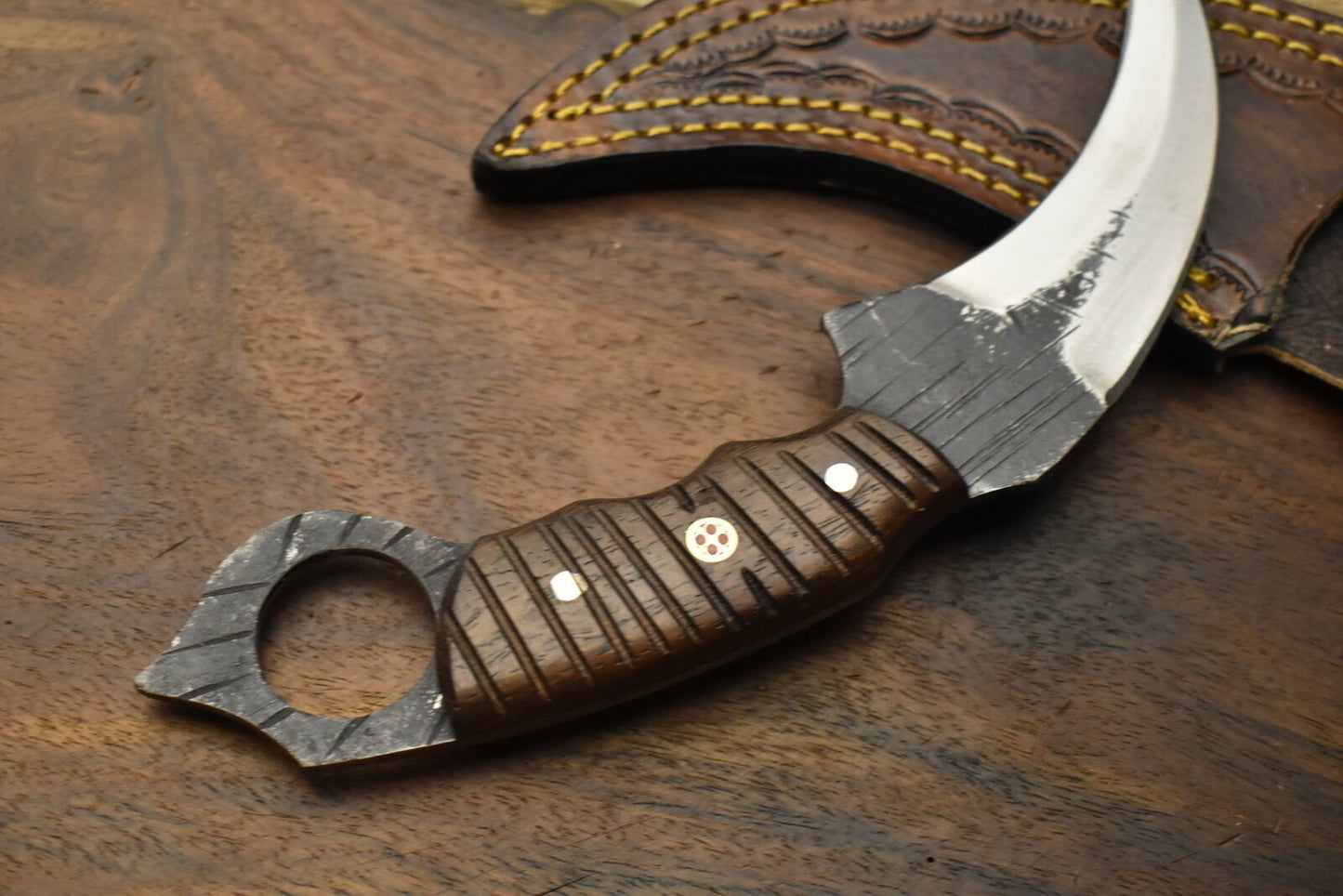 Custom Handmade D2 8" Stainless Steel Karambit Knife Best Karambit With Wood Handle
