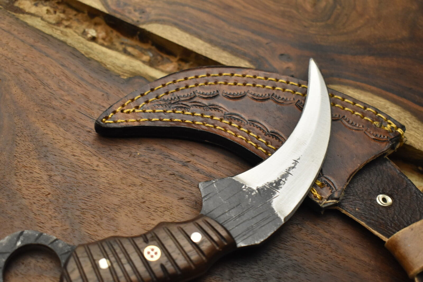 Custom Handmade D2 8" Stainless Steel Karambit Knife Best Karambit With Wood Handle