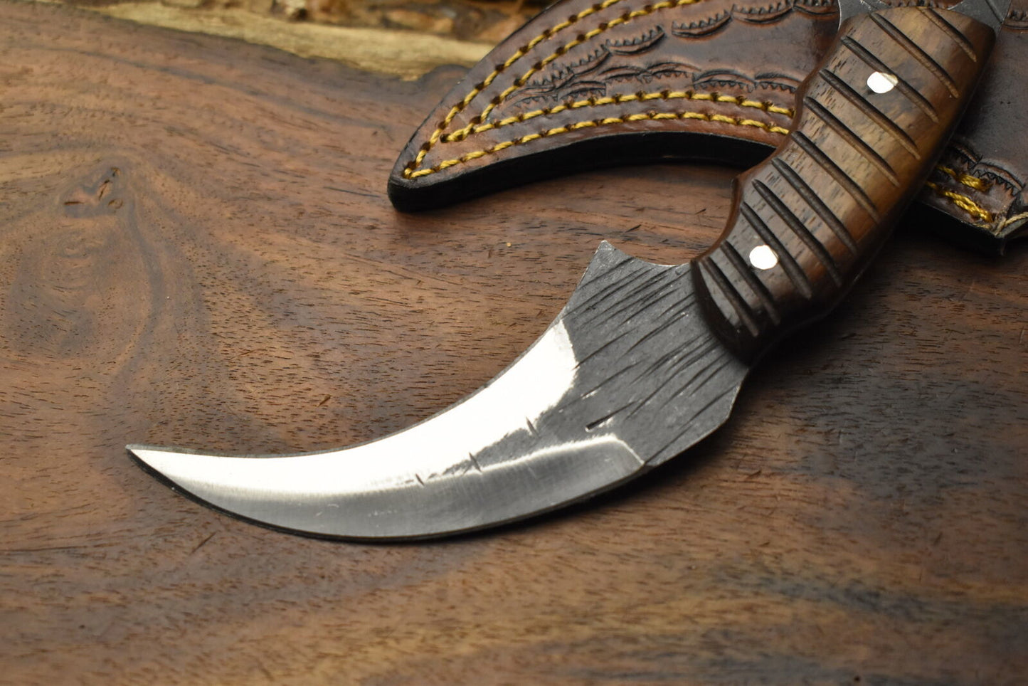 Custom Handmade D2 8" Stainless Steel Karambit Knife Best Karambit With Wood Handle