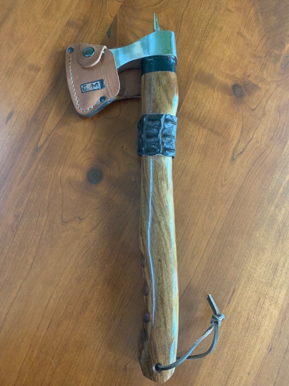 Custom Hand Forged Carbon Steel Viking Axe – 18" Hatchet Tomahawk with Burl Rosewood Handle & Leather Sheath