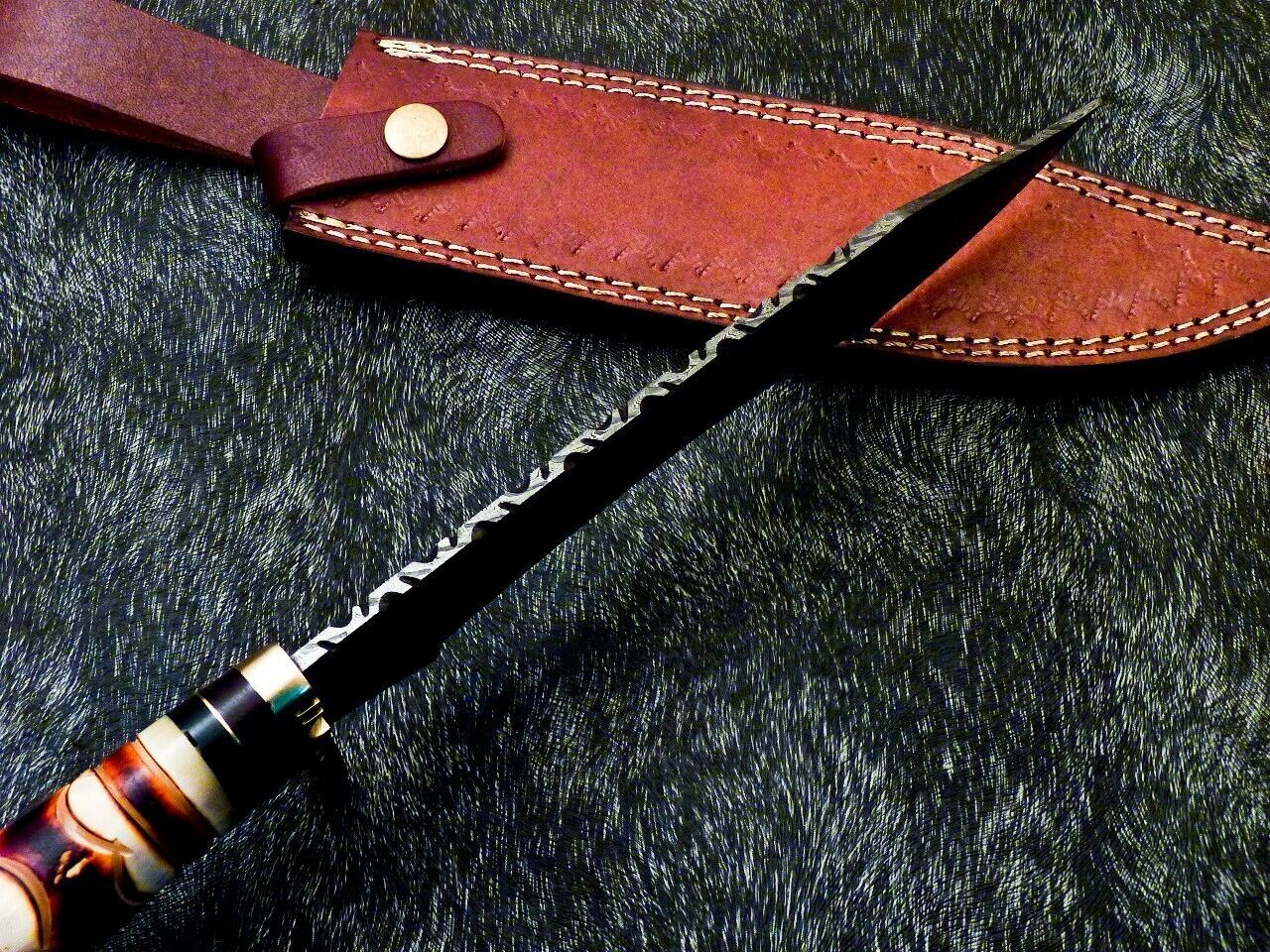 14 Inch Handmade Damascus Steel Hunting Knife with Natural Wood Handle