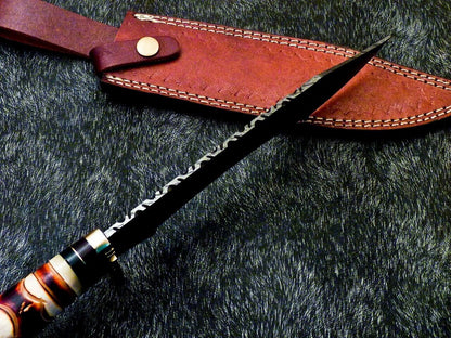 14 Inch Handmade Damascus Steel Hunting Knife with Natural Wood Handle