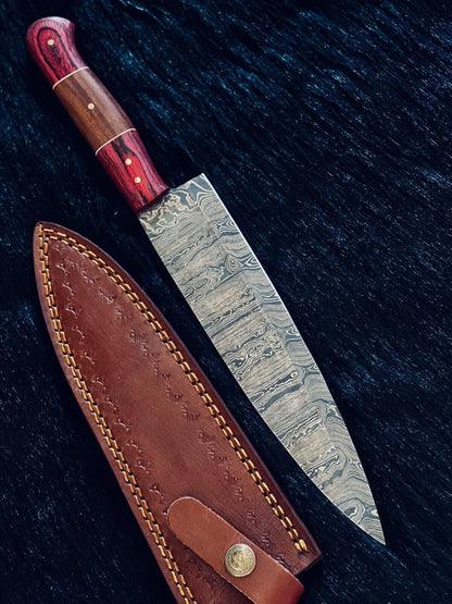 13" Custom Handmade Ladder Damascus Steel Santoku Chef Knife – Camping & Hunting Knife