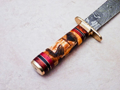 Heritage Forge 16 Inch Damascus Steel Bowie Knife | Camel Bone Hardwood Handle Hunting Camping Blade