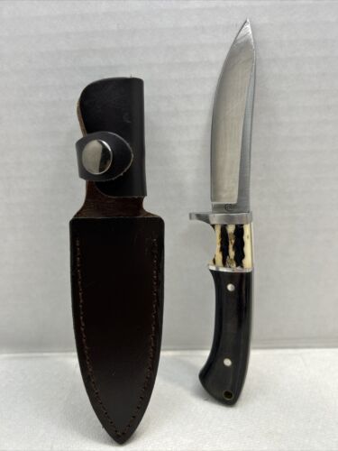 Stag & Wood Skinner Knife – 3.75" Stainless Steel Blade with Leather Sheath