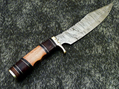 The Wilderness Sovereign: 14" Hand-Forged Damascus Bowie with Natural Wood Grip