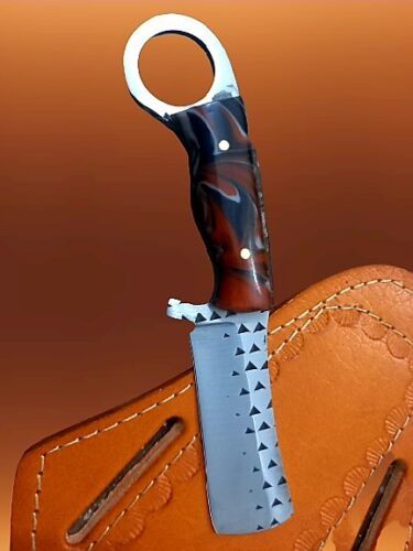 Handmade Cowboy Custom Bull Cutter Knife with Hoof Rasp Steel and Resin Handle