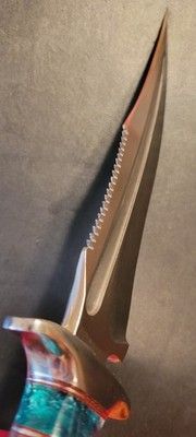 12 Inch Custom D2 Steel Hunting Bowie Knife with Camel Bone Handle & Leather Sheath