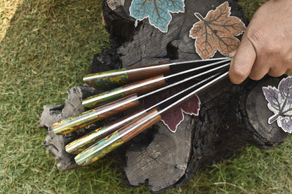 Custom Chef Knife Twist Damascus Mixed Material Handle Lot of 5 – Rare Gift Set