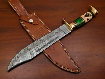 Heritage Forge Huge Handmade Damascus Steel Fixed Blade Bowie Hunting Knife Wood Handle