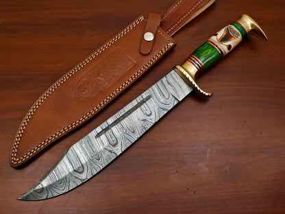 Heritage Forge Huge Handmade Damascus Steel Fixed Blade Bowie Hunting Knife Wood Handle