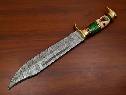 Heritage Forge Huge Handmade Damascus Steel Fixed Blade Bowie Hunting Knife Wood Handle
