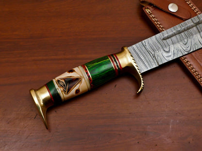 Heritage Forge Huge Handmade Damascus Steel Fixed Blade Bowie Hunting Knife Wood Handle