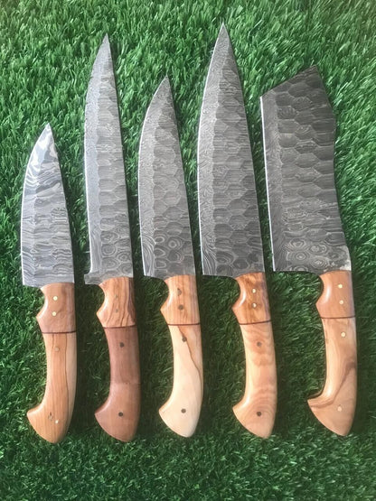 Chef Knives Set ~ Fire Storm Damascus Steel for Kitchen