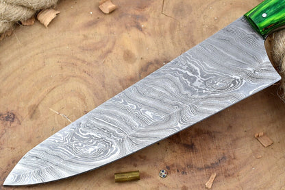 Heritage Forge 13" Custom Handmade Damascus Steel Chef Knife with White & Black Handle