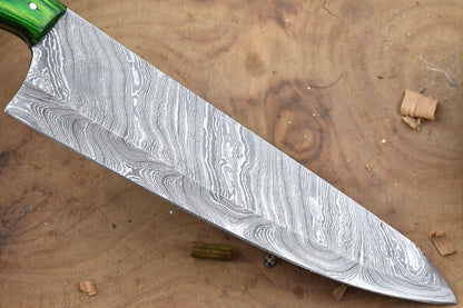 Heritage Forge 13" Custom Handmade Damascus Steel Chef Knife with White & Black Handle