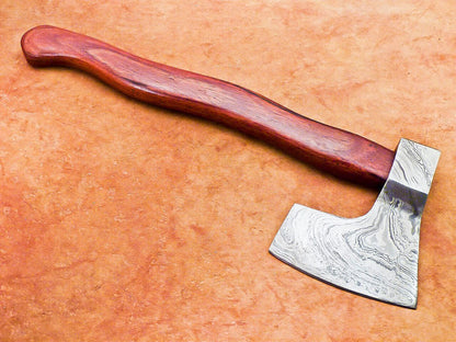 Hand Forged Damascus Steel Axe with Natural Wood Handle | Custom 16 Inch Damascus Axe