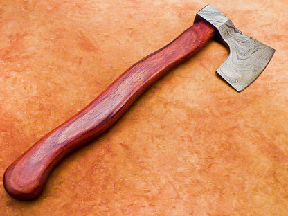 Hand Forged Damascus Steel Axe with Natural Wood Handle | Custom 16 Inch Damascus Axe