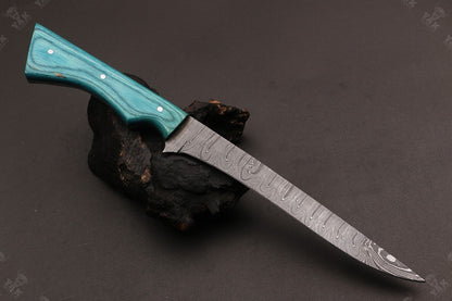 12" Custom Hand Forged Twist Damascus Fillet Knife Best Fillet Knife W/Sheath