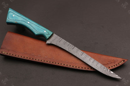 12" Custom Hand Forged Twist Damascus Fillet Knife Best Fillet Knife W/Sheath