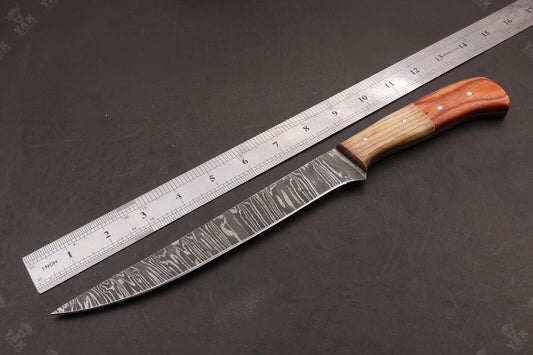 13.5" Handmade Damascus Steel Fillet Knife Damascus Fillet Knife for Fishing & Kitchen W/Sheath