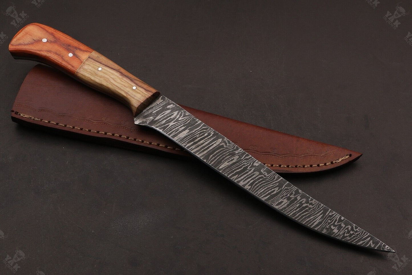 13.5" Handmade Damascus Steel Fillet Knife Damascus Fillet Knife for Fishing & Kitchen W/Sheath