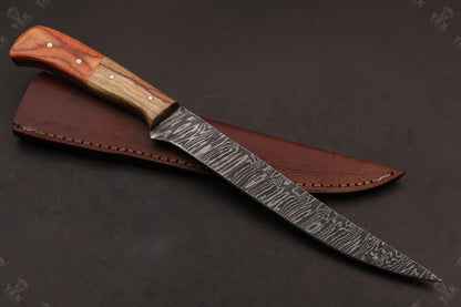 13.5" Handmade Damascus Steel Fillet Knife Damascus Fillet Knife for Fishing & Kitchen W/Sheath