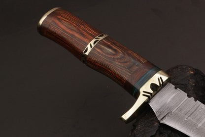 Heritage Forge 15.5 Inch Custom Handmade Twist Damascus Bowie Knife with Wood Handle