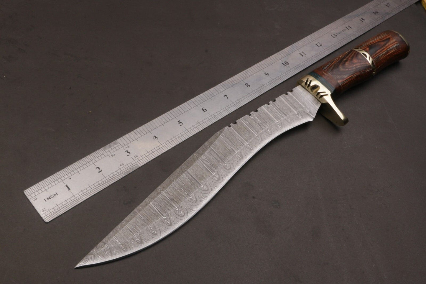 Heritage Forge 15.5 Inch Custom Handmade Twist Damascus Bowie Knife with Wood Handle